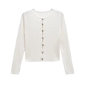 Women's slim fit white knit cardigan with decorative silver embossed metal buttons - S / White