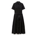 Damen Hemdkleid in Schwarz mit Stickerei, kurzen Ärmeln, Gürtel und A-Linien-Schnitt - S / Schwarz
