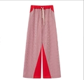 Pantaloni a gamba larga a righe bianche e rosse con coulisse in vita e pannelli a contrasto - S / Rosso
