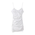 Robe courte blanche à fines bretelles avec fronces, cordon et détails volantés - XS / Blanc