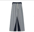 Pantaloni larghi da donna con strisce bianche e blu e design patchwork blu scuro - S / Blu Notte