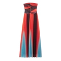Elegant strapless mesh dress with red, black, and blue gradient and pleated bust detail - S / Gradient