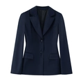 Detailansicht des dunkelblauen Damenblazers mit Zwei-Knopf-Verschluss und Pattentaschen - S / Marineblau