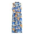Elegantes ärmelloses Midi-Kleid mit Paisleymuster, Reverskragen und Gürtel für den Sommer - S / Blau