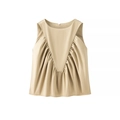 Detail of khaki sleeveless top showing V-shaped pleats and elegant flared umbrella hem - S / Off White