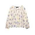 Women's floral chiffon long sleeve blouse with tie neck and loose fit design - S / Milky White