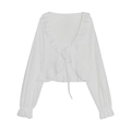 Chaqueta blanca elegante con cuello en V, volantes en capas y mangas de linterna chic - S / Blanco
