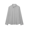 Détail d'une chemise grise en lin montrant un revers classique et une patte de boutonnage - XS / Hauts / Chemise Grise