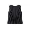 Detail of a black sleeveless top featuring V-shape pleated design and round neckline - S / Black