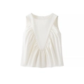 Elegant white sleeveless satin top with V-shaped pleated texture and round neckline - S / White