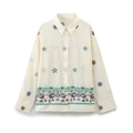 Damen Baumwolle Leinen Hemd mit bunten Blumenstickereien und Wellensaum - S / Besticktes Hemd