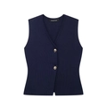 Gilet in maglia blu scuro stile francese con scollo a V e bottoni dorati - Taglia S / Blu navy