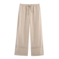 Détail du pantalon large beige avec taille élastique à cordon et design d'ourlet revers - S / Bottoms / Kaki
