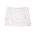 Nahaufnahme der weißen Pailletten-Stickerei auf einem High-Waist-A-Linien-Minirock - S / Gebrochenes Weiß