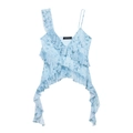 Hellblaues Camisole-Top mit Blumenmuster, Rüschen und asymmetrischem Saumdesign - S / Blau