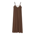 Vestido largo minimalista marrón oscuro de tirantes finos con tejido fluido de verano - S / café