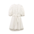 Elegantes weißes Popeline-Kleid mit Puffärmeln und Taillenband für einen minimalistischen Look - S / Weiß