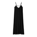 Vestido largo negro minimalista con cuello en V y silueta fluida para el verano - S / Negro