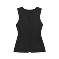 Classic black sleeveless knit vest featuring a round neck and front button accents - S / Black