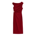 Vestido entallado sin mangas rojo oscuro con hebilla dorada y elegantes drapeados - S / Burdeos