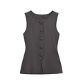 Women casual charcoal grey knitted vest with round neck and five front buttons - S / Gray