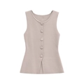 Women's casual ribbed knit vest top with decorative buttons in soft light beige - S / Off White