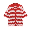 Cárdigan de punto de verano para mujer con rayas chevron rojas y blancas con botones - S / Top de Manga Corta Con Rayas Rojas