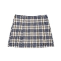 Women's classic blue tweed plaid mini skirt in A-line silhouette for summer 2025 fashion - S / Culotte Pants