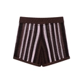 Damen-Strickshorts mit rosa-braunen vertikalen Streifen und hoher Taille in Häkeloptik - S / Shorts
