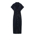 Abito estivo nero da donna con bottoni, scollo a V e dettaglio vita arricciata chic - S / Nero