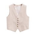 Vintage oatmeal cotton linen vest with deep V-neck and five amber buttons on white backdrop - S / Off White