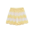 Detail of yellow and beige wavy knit shorts with elastic waist and scalloped edges - S / Yellow Striped Shorts