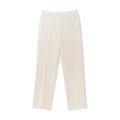Dames crème witte broek met hoge taille en rechte pijpen met scherpe vouwen - S / Pantalon
