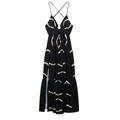 Vestido maxi bohemio negro sin mangas con escote en V, aro de metal y estampado géo - S / Negro
