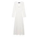Weißes Langarm-Midi-Häkelkleid mit V-Ausschnitt und hohler Strickstruktur für Damen - S / Weiß