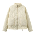 Giacca trapuntata beige con colletto alla coreana e grandi tasche per donna - M / Bianco Sporco