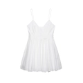 Vestido blanco minimalista de tirantes con escote en V y falda acampanada con pliegues - S / Blanco