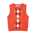 Gilet en tricot pour femme orange avec motif à losanges classique et bords côtelés - S / Rouge