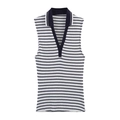 Women's slim fit sleeveless ribbed knit polo shirt with navy and white stripes - S / Striped
