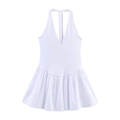 Vestido de verano blanco plisado con cuello halter y escote en V profundo para vacaciones - S / Blanco