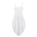 Elegant white sleeveless balloon hem dress featuring a knit bodice and pleated cotton skirt - S / White
