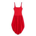 Women's summer sleeveless red dress with tight bodice and ruffled balloon hemline - S / Red