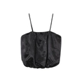 Elegante top in raso nero con strass delicati e orlo a palloncino per le donne - S / Nero