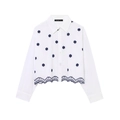 Camisa de mujer en popelina de algodón blanco con bordado floral azul y dobladillo festoneado - S / Blanco