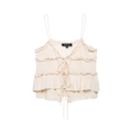 Canotta chic color crema con volant, lacci frontali e sottili spalline sottili - S / Rosa Loto