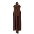 Detail of dark brown halter neck dress with asymmetric mesh stitching and pleated hemline - S / Top And Bottom / Coffee