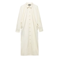 Elegant cream white long-sleeved button-down maxi shirt dress with an oversized fit - S / Off White