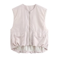Gilet d'été sans manches pour femme rose clair avec fermeture éclair et grandes poches - S / Blanc Cassé