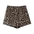 Pantaloncini leopardati a vita alta da donna con bottone in metallo e silhouette a trapezio - S / Stampa leopardata