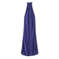 Elegante vestido largo halter de satén morado oscuro con caídas suaves y fluidas - S / Azul